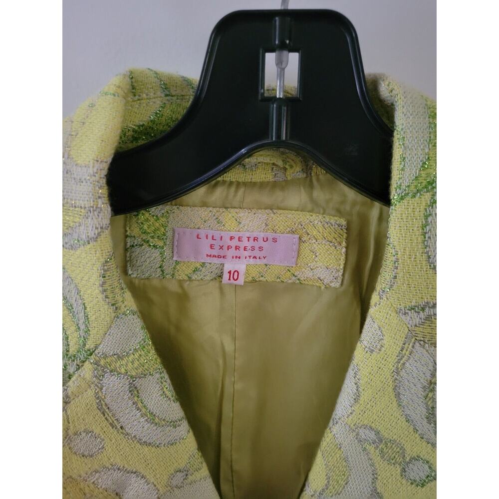 Lili Petrus Express Italy Yellow Lime Green Metallic Sparkle Blazer Jacket 10 - Picture 2 of 9